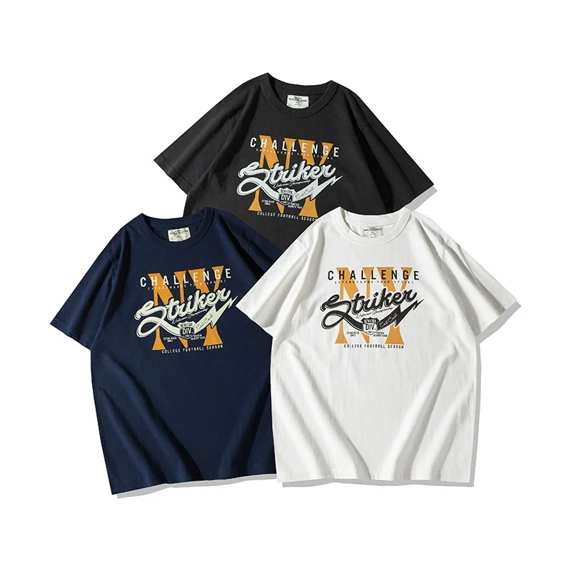 eOKONWKO 210g Europe Thick Round Neck T-shirt NY College Style Printed TEE Outdoor Camping Training Climbing Travel Half Sleeve