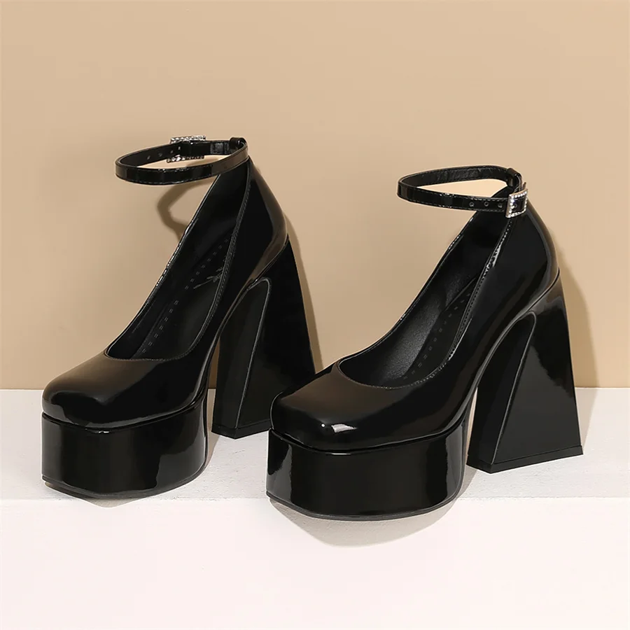 

Women Shoes 2023 Springtime Fashion Platform High Heels Square Toe Pumps Party Lacquer Finish Single Shoes Dropshopping
