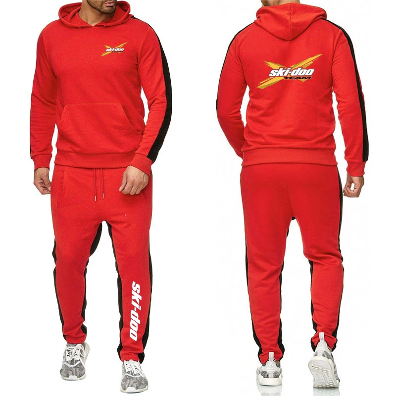 2024 Spring and Autumn New Printing Men Ski Doo Can-am Breathable Outdoor + Pants Sports Casual Solid Color Zipper Set 3