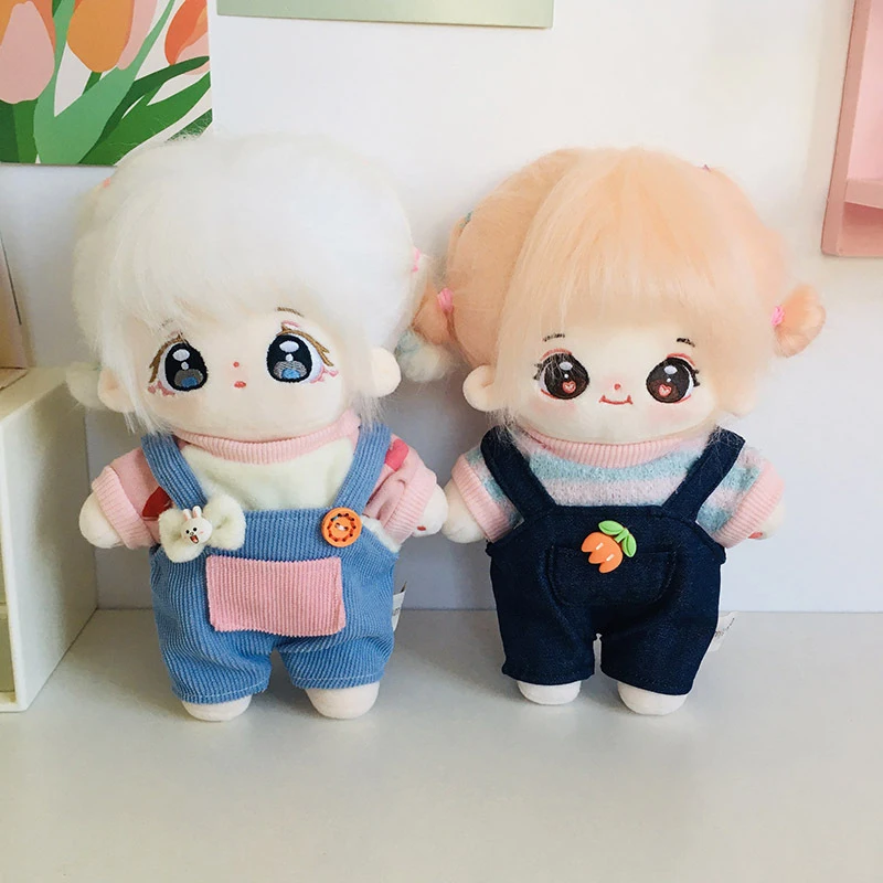 

Only Selling Clothes Cute For 20cm Cotton Doll Clothes Two Piece Set Of T-shirts Denim Straps Pants Accessories Excluding Dolls