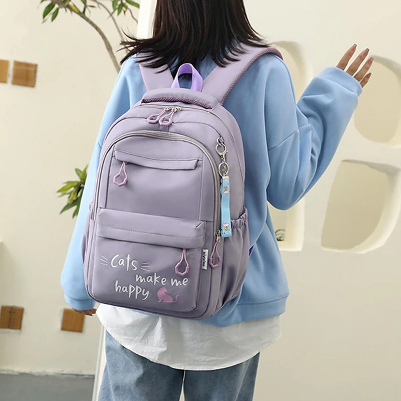 

Рюкзак с милым котом для девочек, школьные портфели, Портативные водонепроницаемые дорожные сумки на плечо для подростков и студентов колледжа