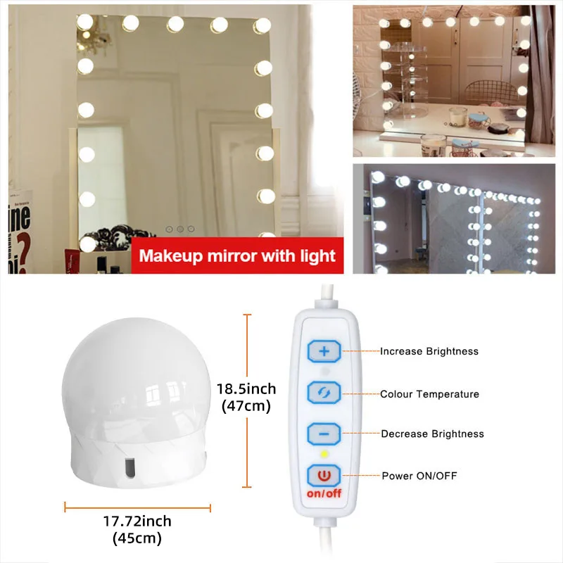 LED-Make-up-Spiegel-Fülllicht, dreifarbiges Licht mit einstellbarer Helligkeit, Plug-and-Play-Umgebungslicht für Kosmetikspiegel_voghion.com