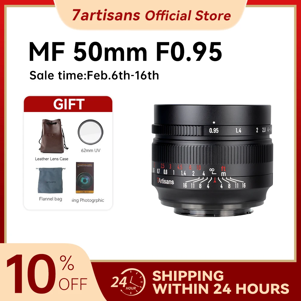 7Artisans Obiettivo Primario Mf 50 Mm F0.95 Aps-C Ad Ampia Apertura Per Sony E A6400 A5000 A6300 Canon Eos-M M3 M5 M50 Canon Rf R3 R5 Fuji Fx X-A1 X-S