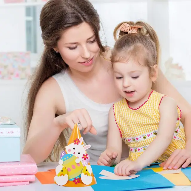 Kit Cofano Pasquale Fai Da Te Per Bambini - Cappelli Decorazioni Uova Pulcini - Attività Creative Pasqua - Foto 2