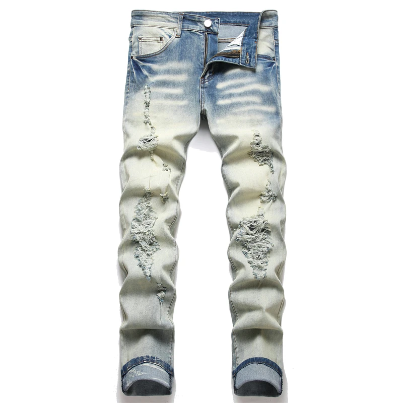 New Colorful Jeans Men Denim Pant Patch Jeans Slim Fit personality Fashion Designer Fashion Show Denim Men