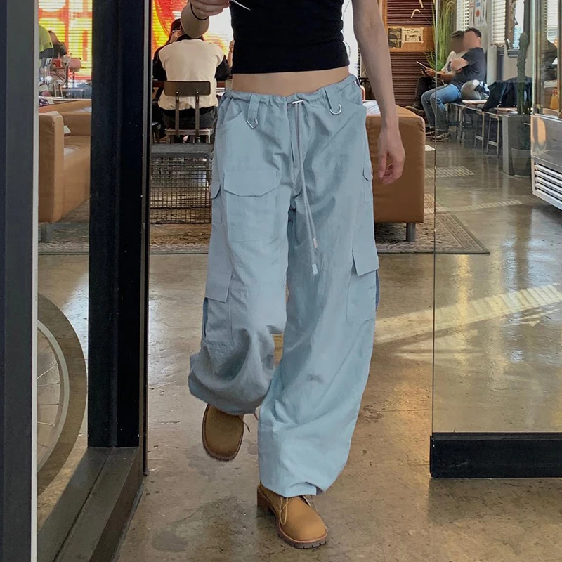 

Y2K Retro Streetwear Cargo Pants Pockets Korean Fashion Harajuku Drawstring Waist Loose Sweatpants Chic Women Vintage Trousers