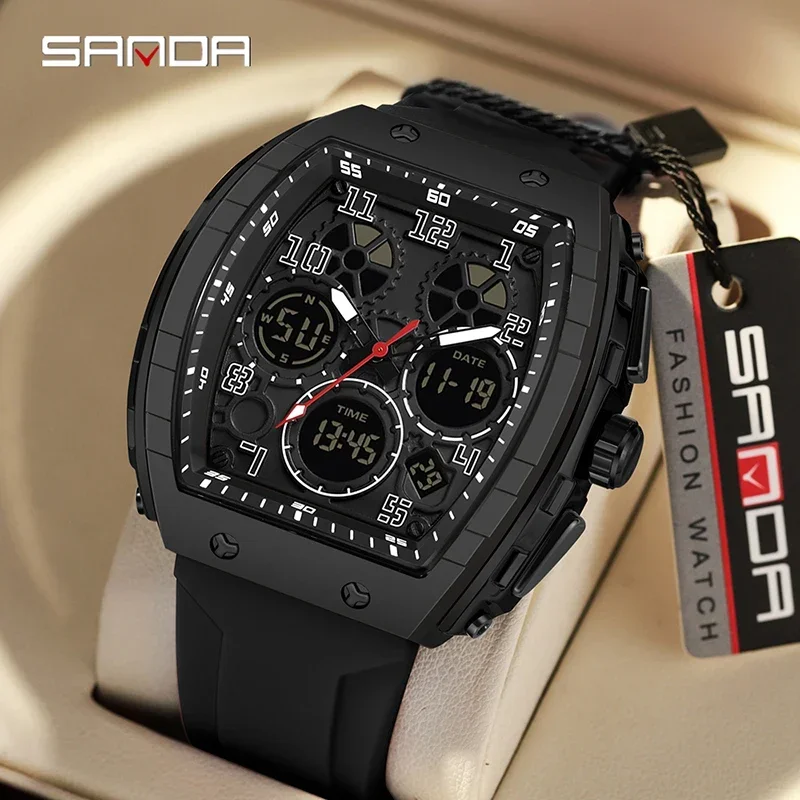 Sanda 6157  Waterproof  Alarm Clock Men Brand's New Electronic Watch Digital Multifunctional Fashion Trend Men's Watch Silicone, Alina Gadgets