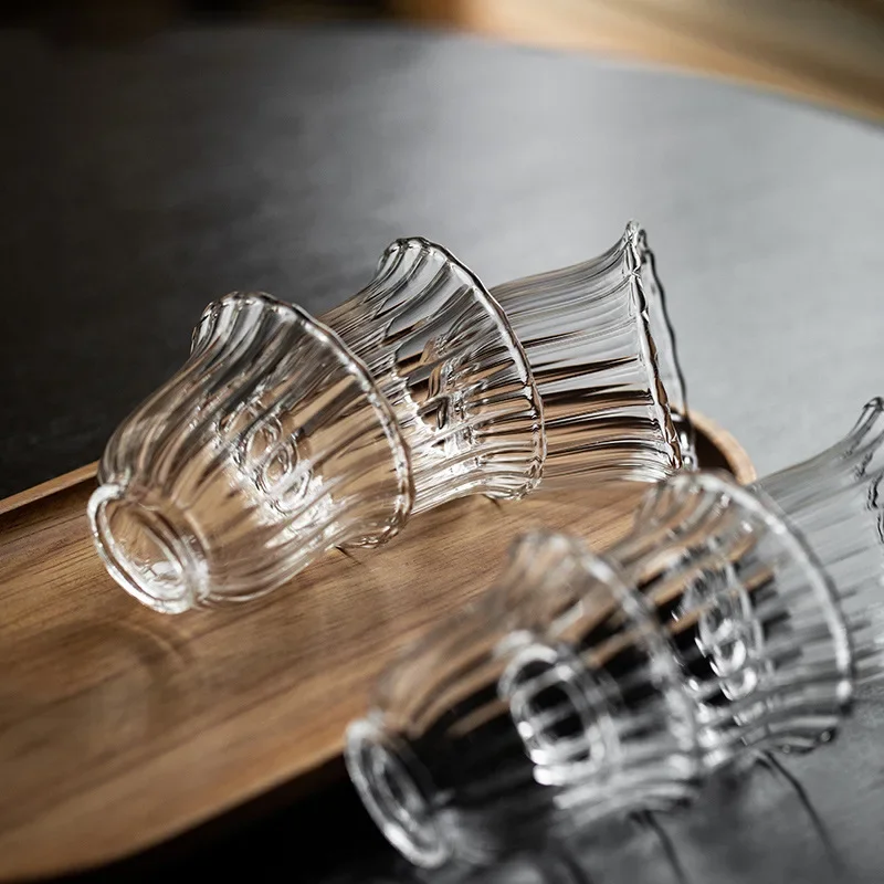 1 PieceHeat Resistant Nordic Clear Ripple Teacups Black Tea Cup Small Capacity Master Cup Soju Sake Shot Glass Tumbler Cup
