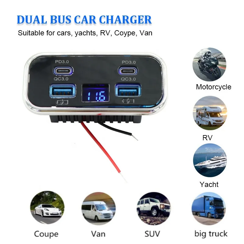 해양용 시트 듀얼 PD USB-C 12V/24V 고속 충전기 LED 볼트미터 포함 보트 및 RV용