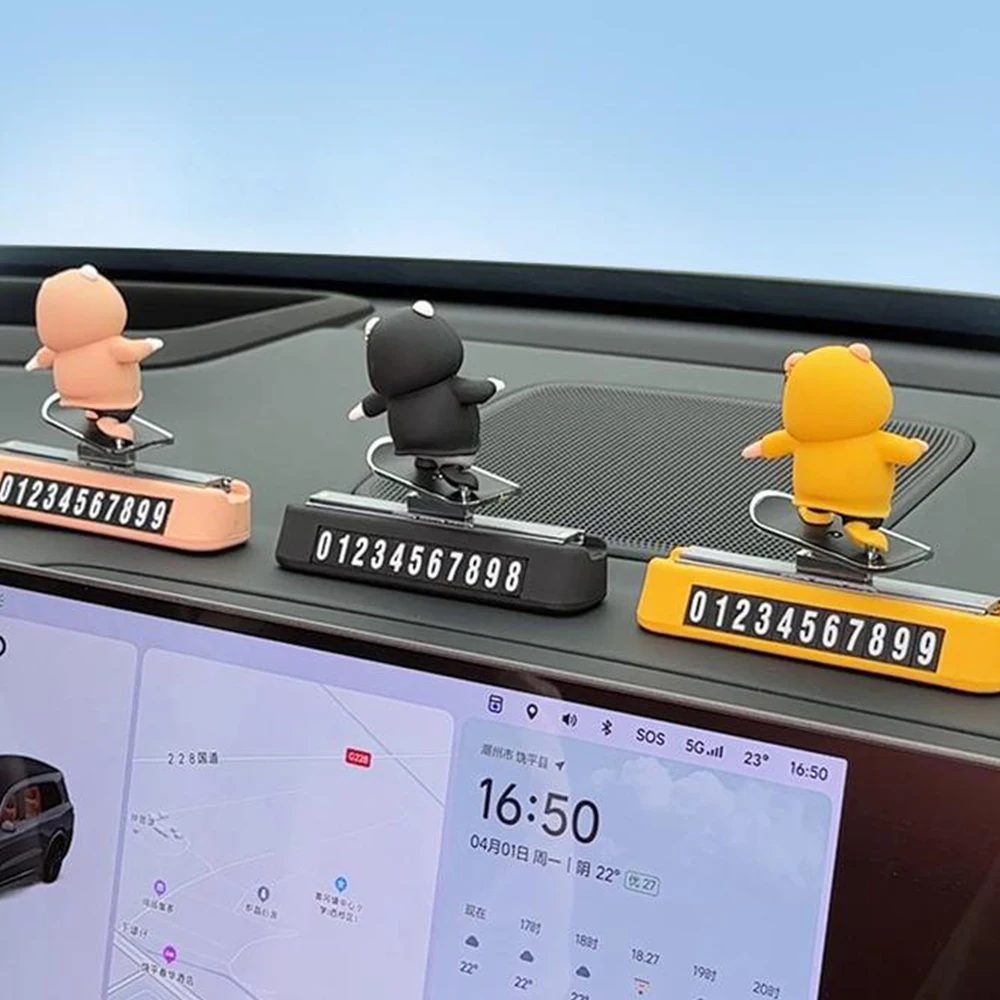 Dashboard Car Decorations Skateboard Bear Magnetic Parking Number Plate 5