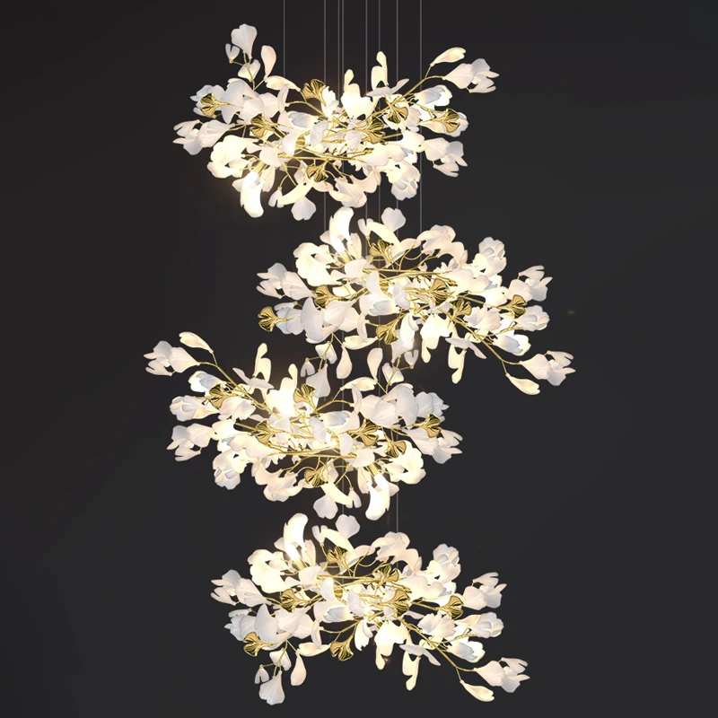 LED Chandelier Modern Ceramics Ginkgo Biloba Decoration Villa Living Room Indoor Hanging Lights Fixture