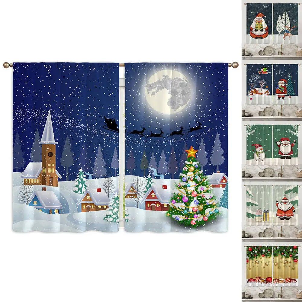 

Christmas Luxury Topper Kitchen Curtains Bedroom Semi Sheer Decor Window Thin Curtain Rod Pocket Short Curtain Xmas Festival