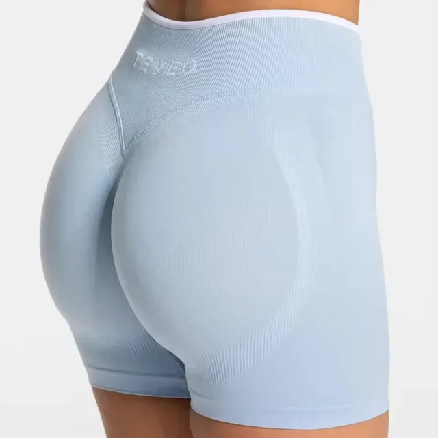 84273-1df376.jpg TEVEO Short de sport sans couture pour femme, blanc uni, taille haute, effet push-up, idéal pour le yoga et la course à pied