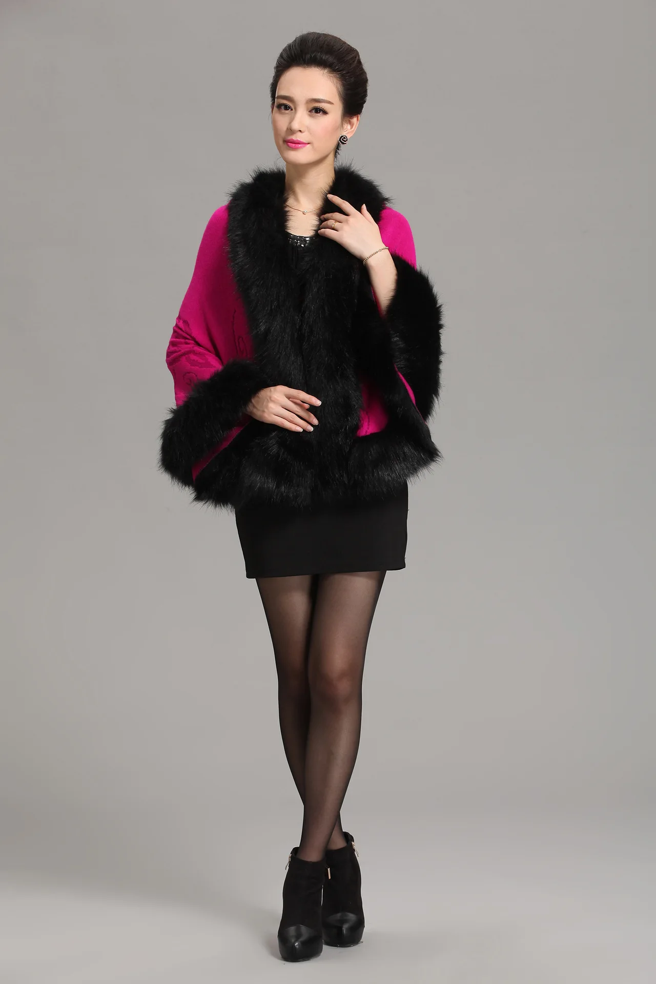 Frauen Faux Fuchs Pelz Schal Luxus Warme Kaschmir Fühlen Wrap Dame Klassische Strickjacke Herbst Winter Einfarbig Mantel Drop schiff – Detail 21