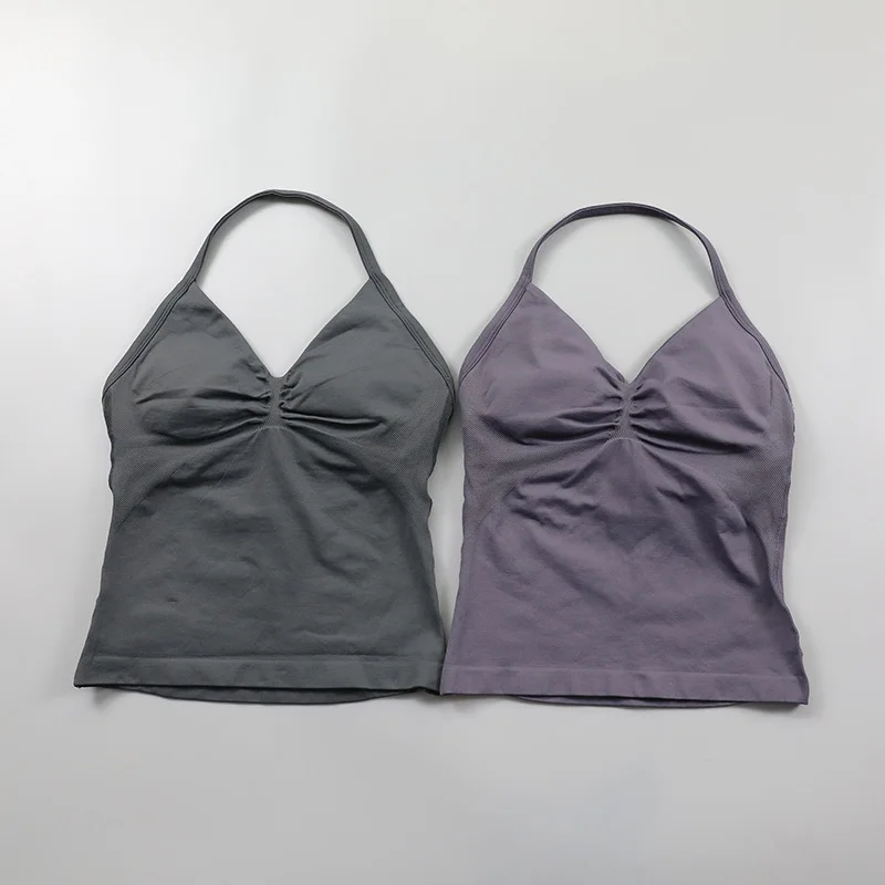 Impact Longline Strappy Top Women Seamless Yoga Tank Tops Ruched Backless Gym Clothes Workout Sleeveless Shirts With Buit In Bra 4