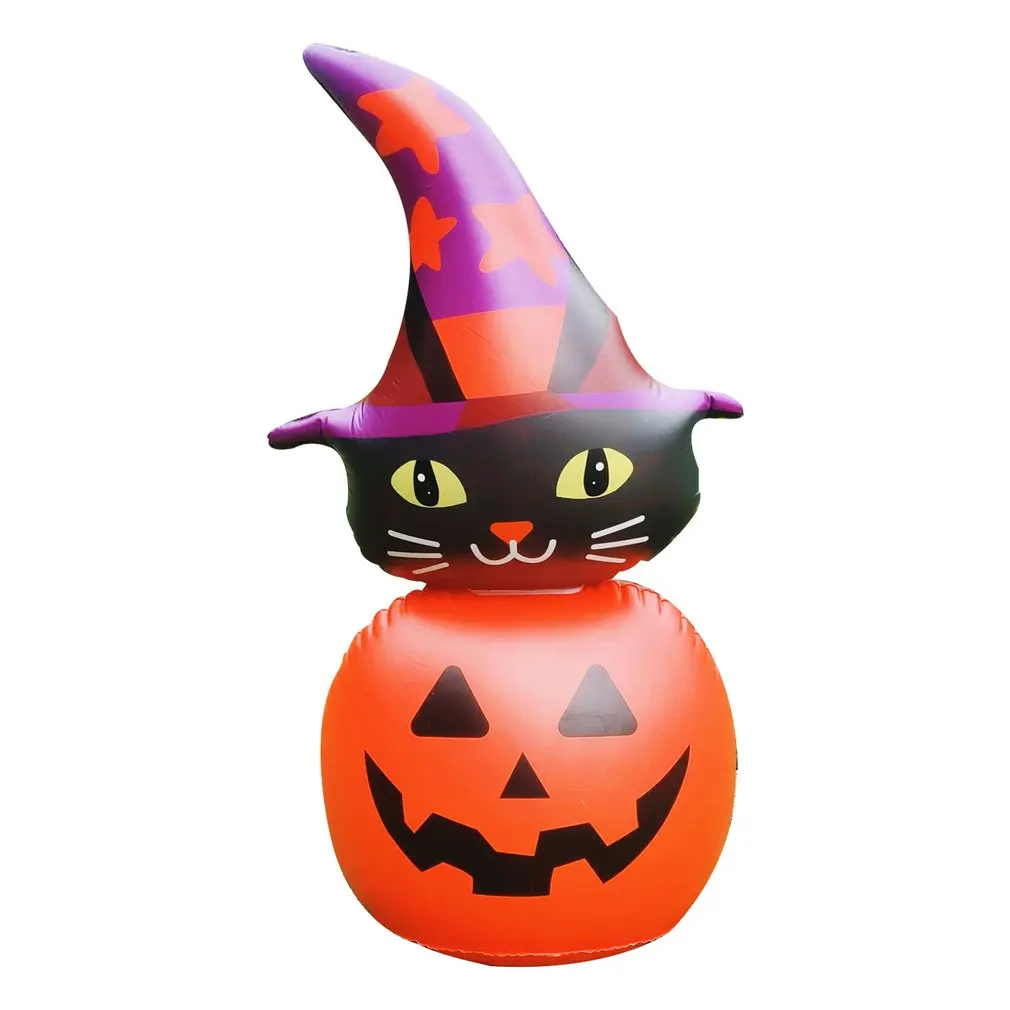 

115cm Kitten In Pumpkin Ornament Inflatable Halloween Yard Decoration Built-in LED Outdoor Party Garden Lawn Decorations New