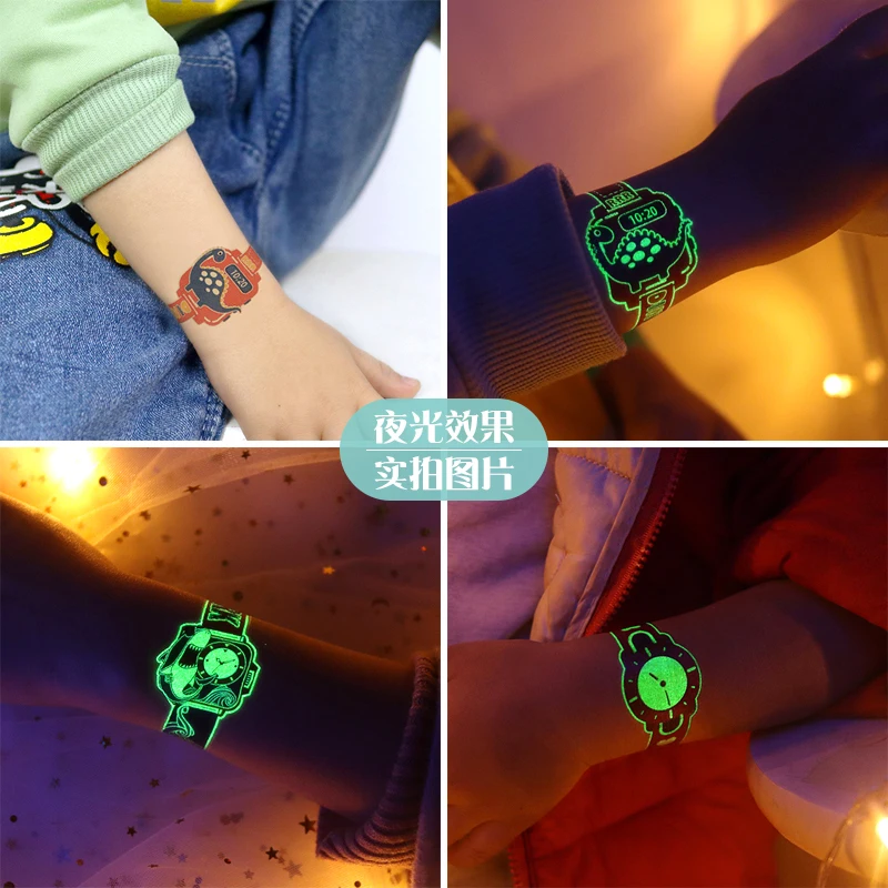 Luminous Children Tattoo Stickers Boys And Girls Cartoon Dinosaur Watch Environmental Watermark Stickers