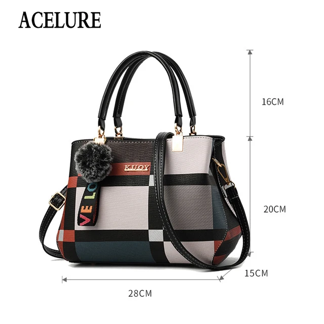 ACELURE New Casual Plaid Shoulder Bag Fashion Stitching Wild Messenger Brand Female Totes Crossbody Bags Women Leather Handbags 2