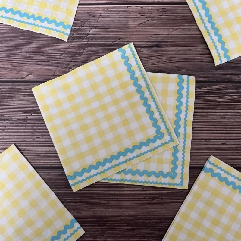 Paper Napkins 20pcs/Pac 25*25cm 3-Ply Plaid Printed Cocktail Party Decoration Placemats