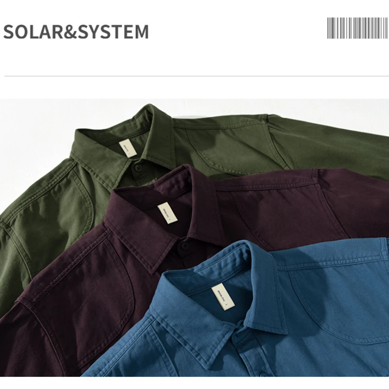 2024 Spring Autumn New Pure Cotton Cargo Casual Long Sleeve Shirts for Men Clothing Solid Color Loose Soft Streetwear AZ991