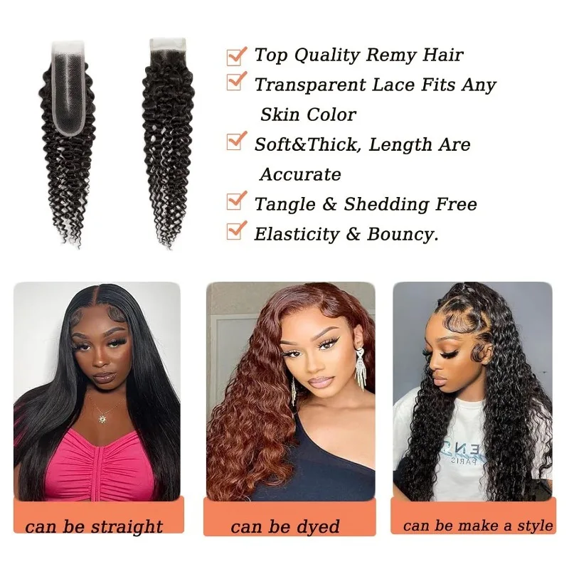Kinky Curly 2x6 Lace Closure Human Hair Pre-Plucked Hairline Brazilian Virgin Hair Soft Transparent Lace Closure For Women