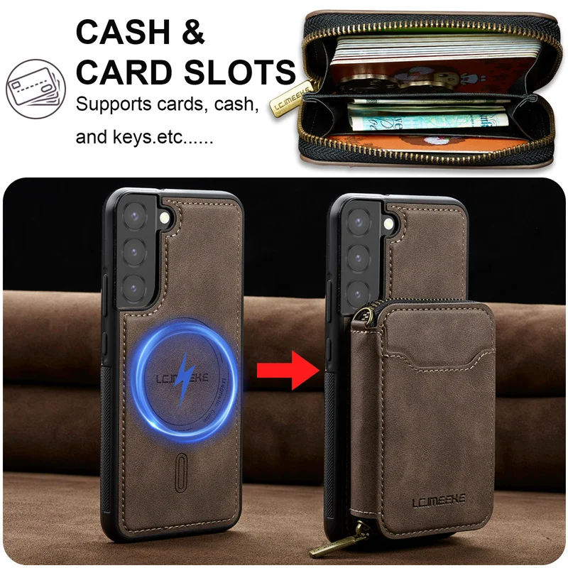 Magnetic Flip Leather Phone Case with Zipper Wallet and Card Holder