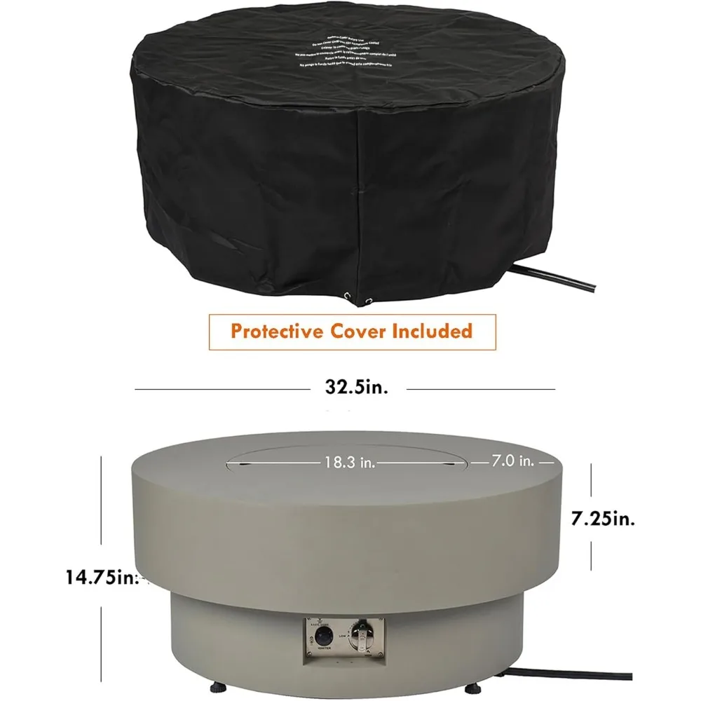32.5-inch Outdoor Gas Fire Pit , 20lb Propane Tank Cover Table, W/Round Burner Lid, Glass Rocks,50,000BTU Propane Gas Fire Pits