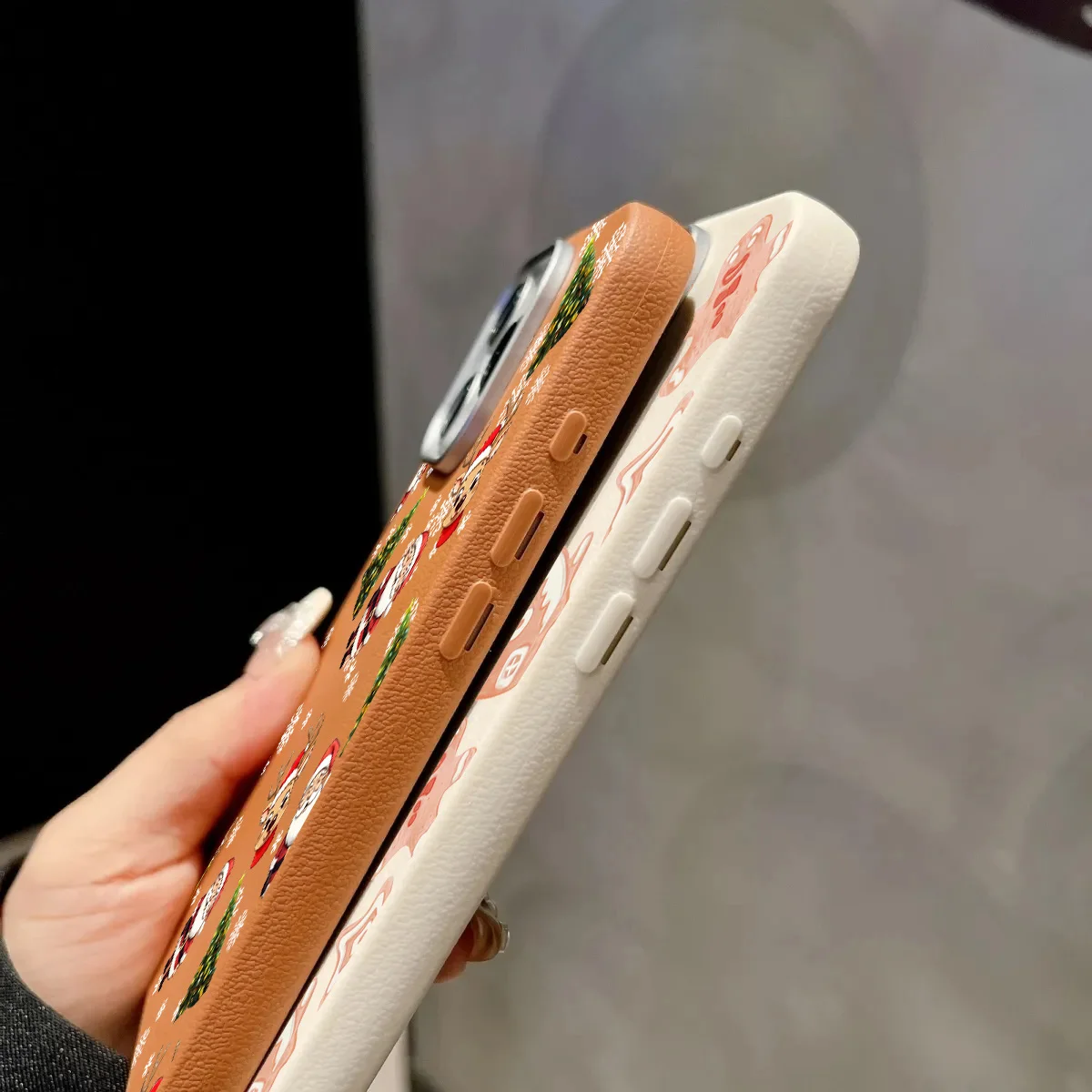 Elegant Leather Texture Christmas Santa Elk Shockproof Case - Solid Color Cover
