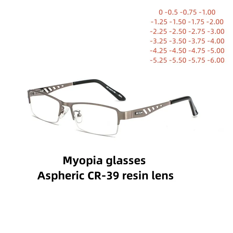 Men's myopia glasses, anti blue Myopia glasses, half frame stainless steel business myopia glasses with a degree of 0 to -6.0