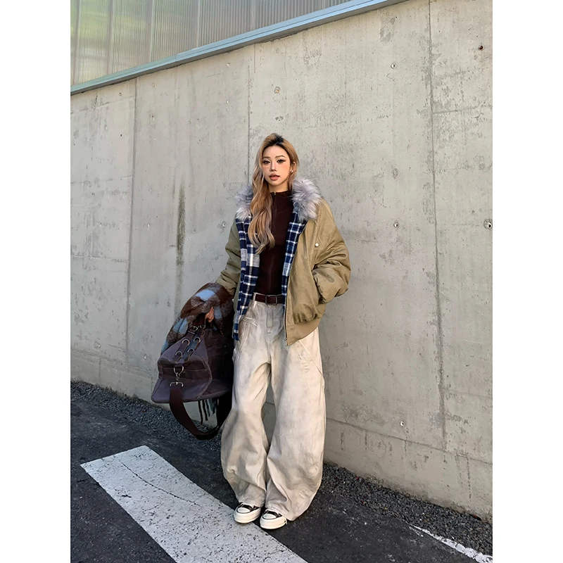 American Retro 2000s High Waist Full Length Jeans Pockets Hip-hop Baggy Cargo Pants Women Casual Y2K Grunge Street Denim Trouser 4