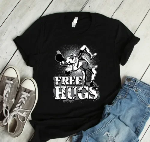 Maglietta Da Wrestling Free Hugs, Regalo Di Wrestling Personalizzato, Squadra Di Wrestling Freestyle Ho... Maniche Lunghe O Corte