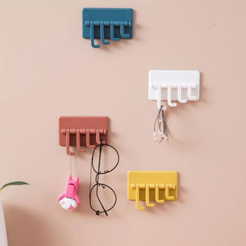 

Bathroom Hook without Perforation, Traceless Hanger, Rotating Hook, 4 Branch, Kitchen Storage
