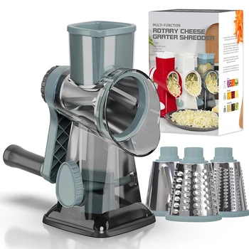 LMETJMA Grattugia Rotante 3 in 1 Versatile Affettatrice Manuale di Verdure Arachidi Noci Smerigliatrice Formaggio Verdura Trituratore Trasparente JT242 1