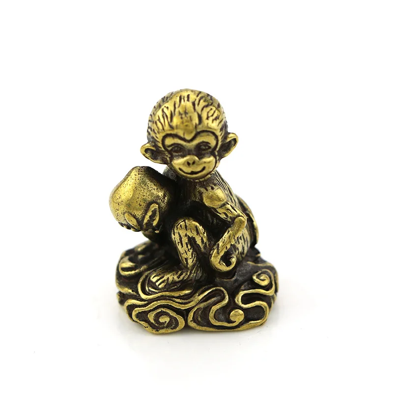 Retro Antique Solid Brass Monkey Small Ornament Retro Chinese Copper Figurines Metal Tea Pet Sun Wukong Tea Accessories