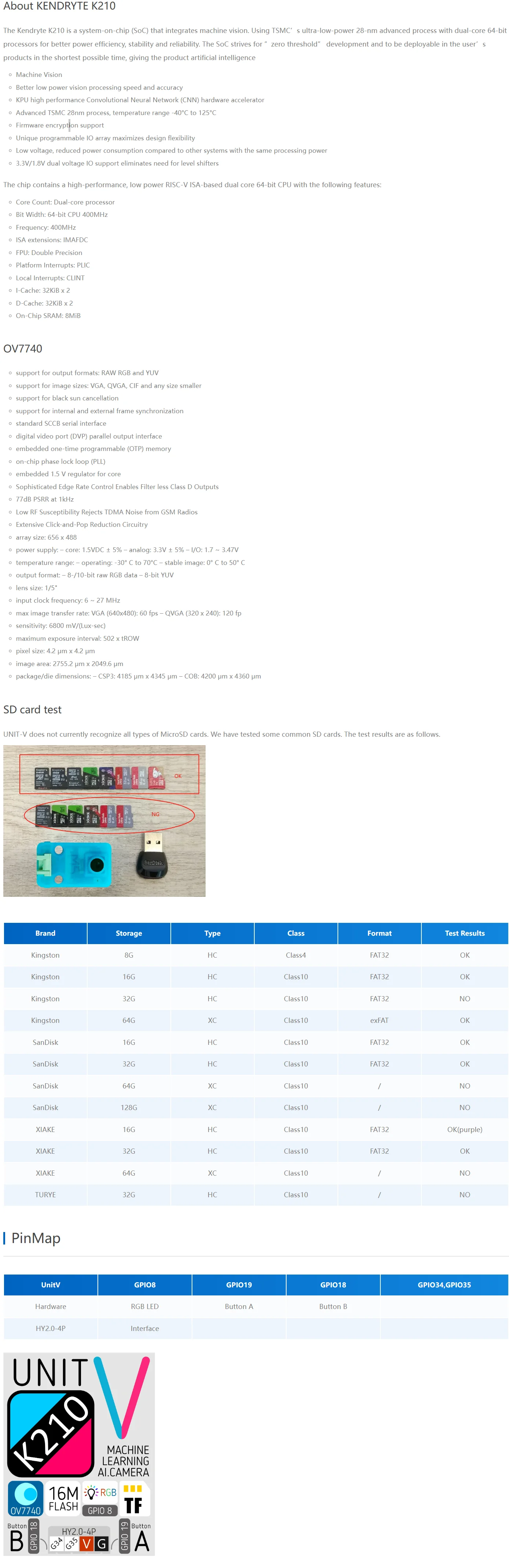 Official UnitV k210 Edge Computing AI Camera(OV7740)