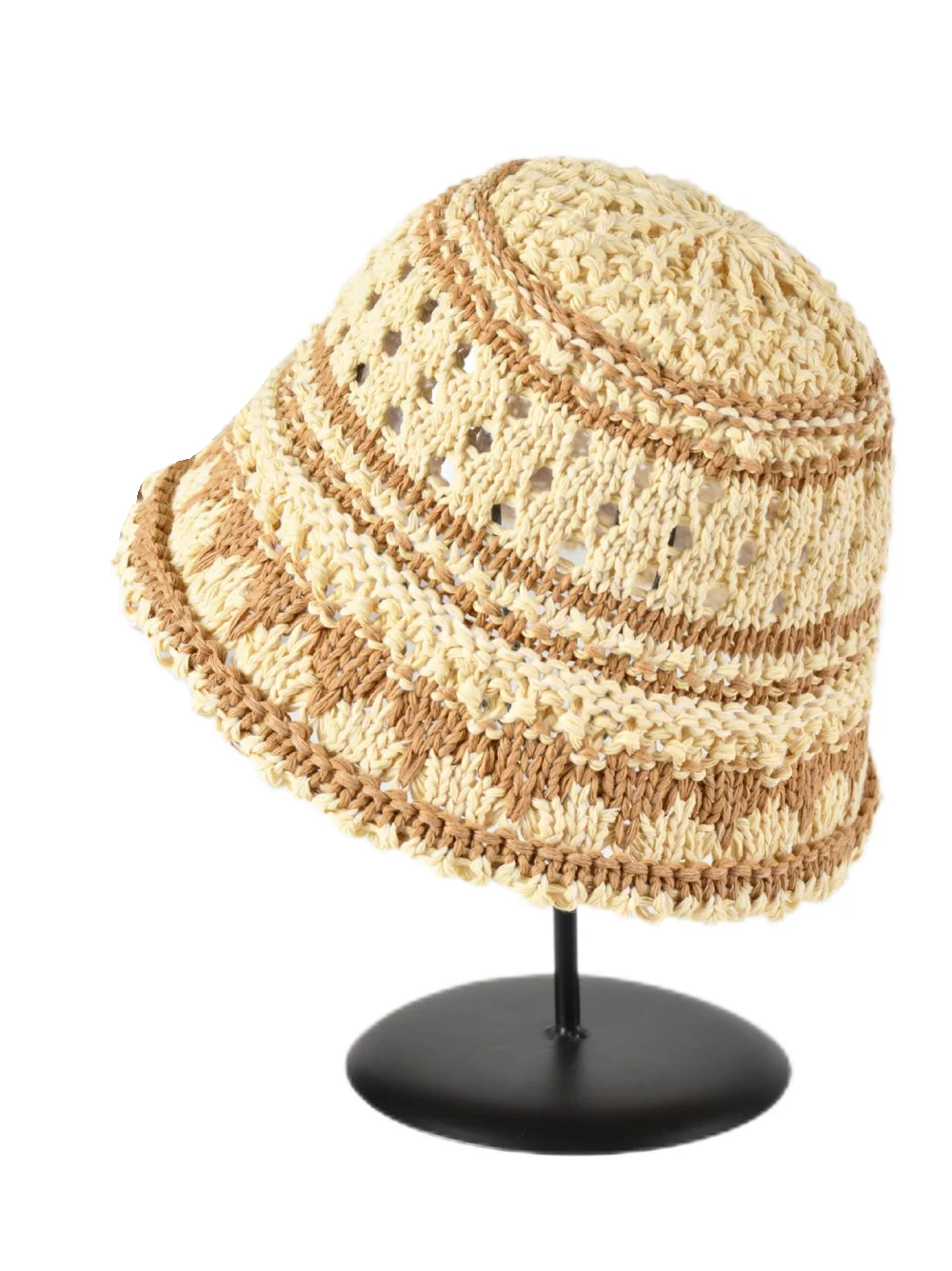 Summer Striped Solid Hollow out Bowl Hats for Women Casual Korean Foldable Sun Hat Bucket Hat Panama Travel Cap