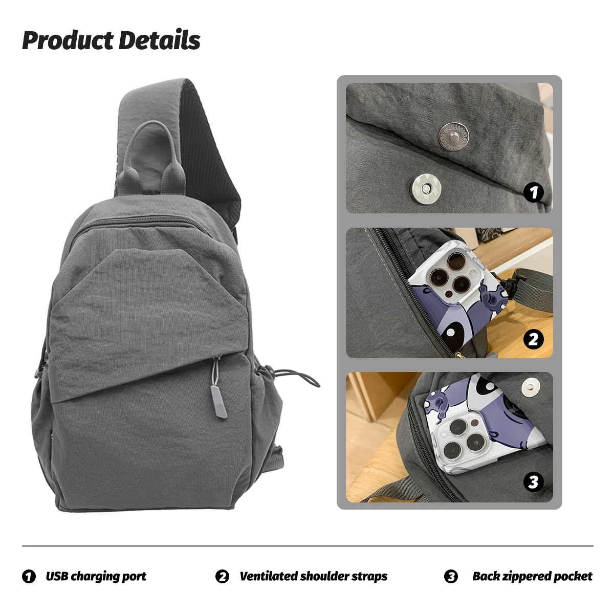 Men's Chest Bag, Fashion Chest Messenger Bag, Niche Waist Bag, Large Capacity Casual Commuter Shoulder Bag, Mountain Climbing