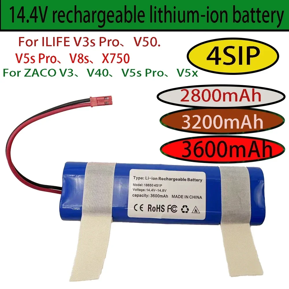 100% new lithium-ion battery, used for robot aspirator V3S Pro, V50, V5S Pro, V8S, X750, 14.8V, 6800mAh, battery 18650.