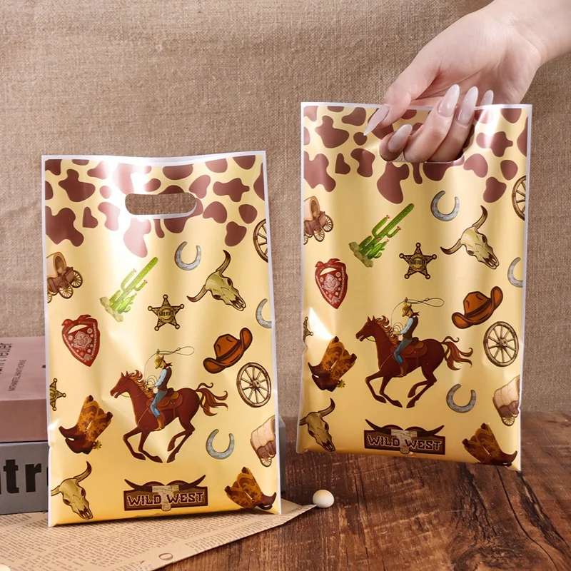 10/20/50 Stück Cowboy-Themen-Geschenktüten aus Kunststoff, Einkaufstaschen, Cartoon-Handtaschen, Geschenktüten für Feiertage, Geschenktüten für Geburtstagsfeiern