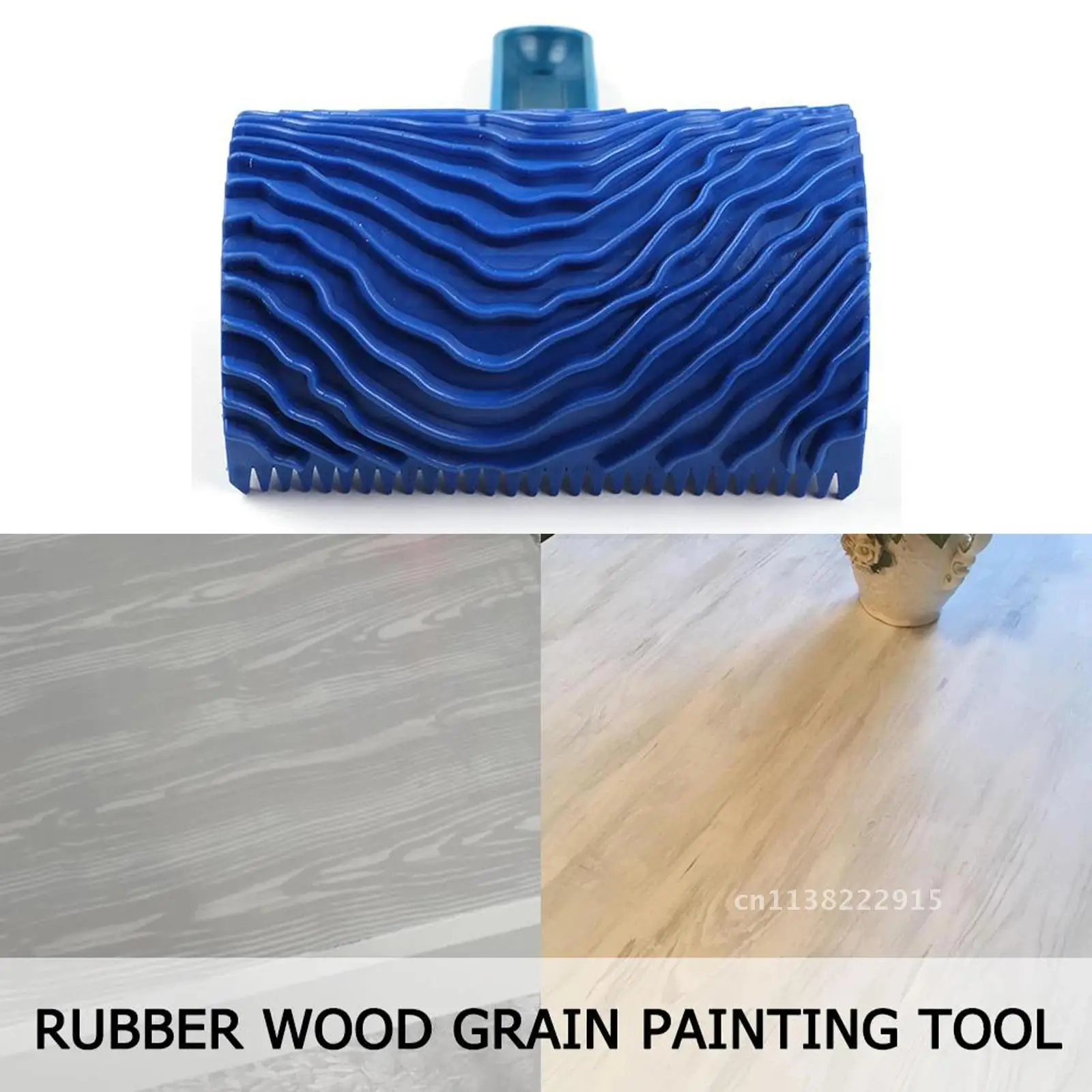 손잡이가 있는 목재 그레인 블루 고무 페인트 롤러 브러시, DIY 벽 그레인 페인팅 도구, 벽 텍스처 아트 응용 도구