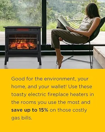 Description Picture 5 of itemFreestanding Electric Fireplace Stove Heater with 3D Flame Effect for 1,000 Sq. Ft. Room, Black