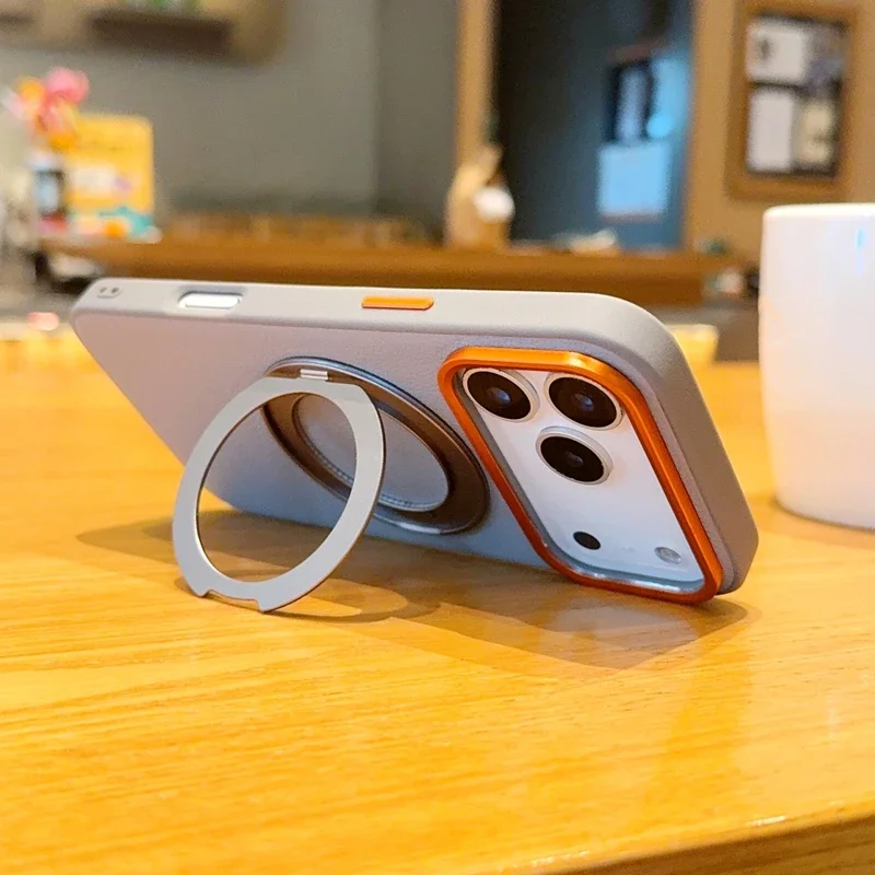 Magnetic Luxury PU Leather Case with Rotatable Ring Stand and Anti-Fall Protection