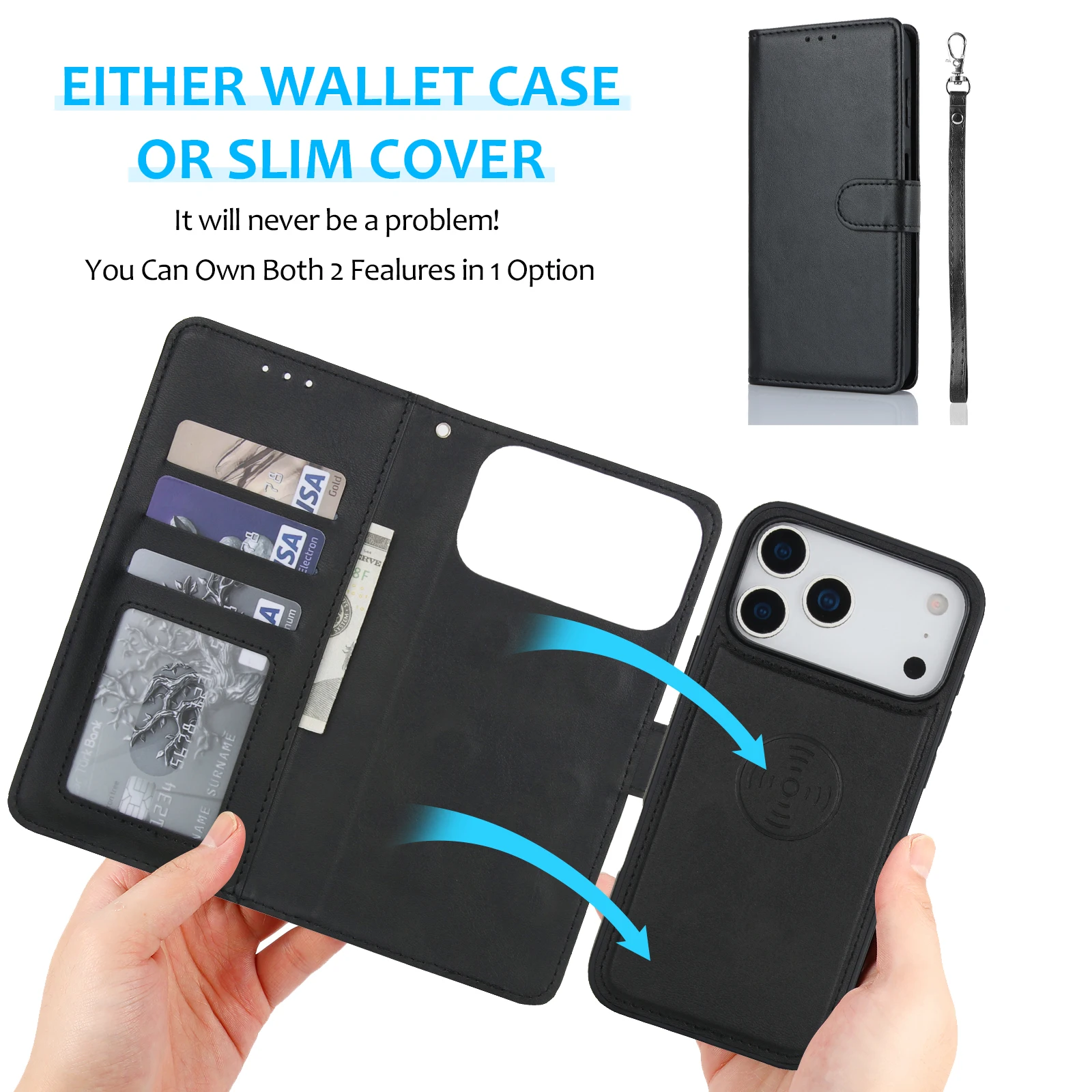Premium Calfskin Detachable Magnetic Flip Case with Secure Magnet Clasp