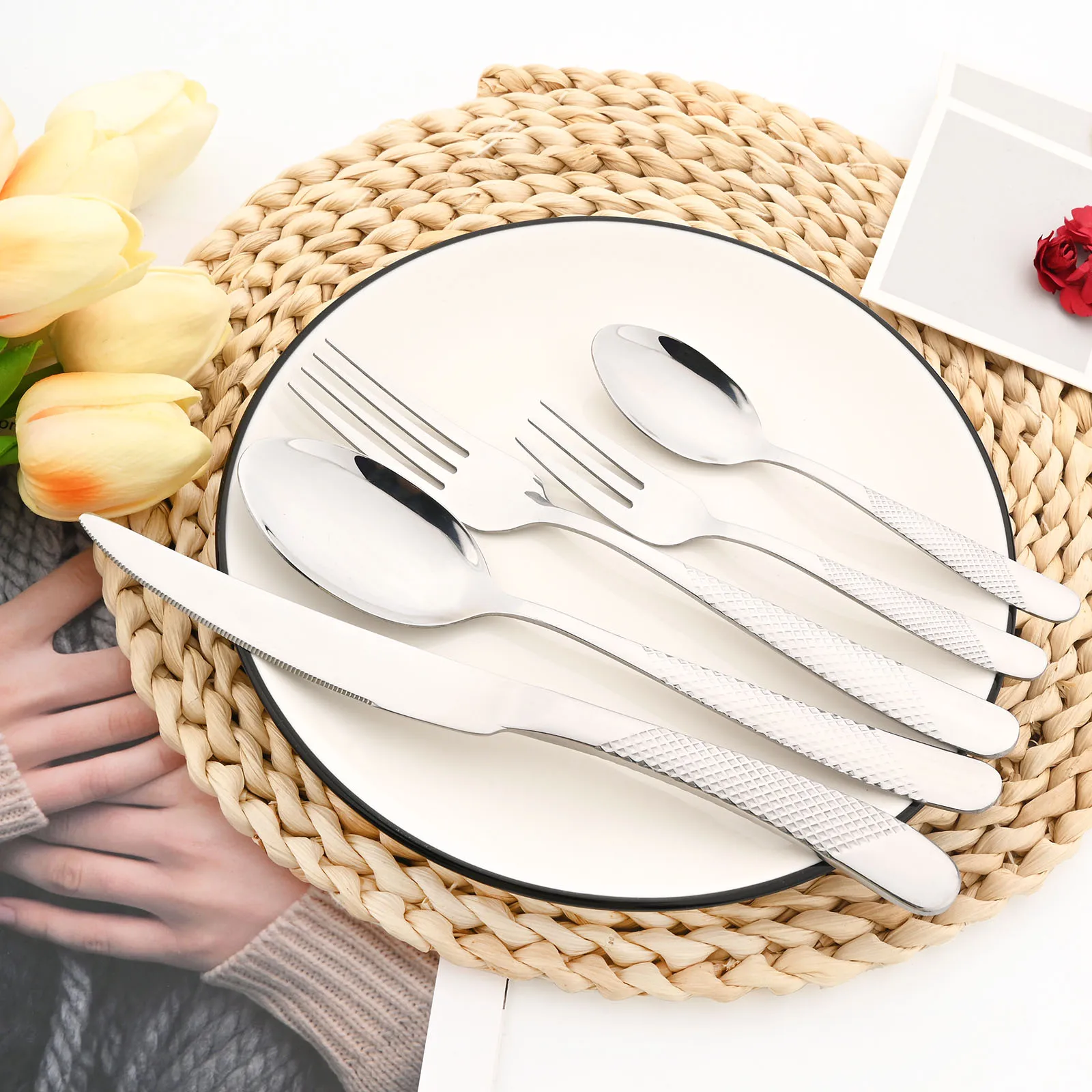 5pcs/set Cutlery Tableware Stainless steel Gold Fork Spoon Steak Knife Western Flatware Set cutlery set