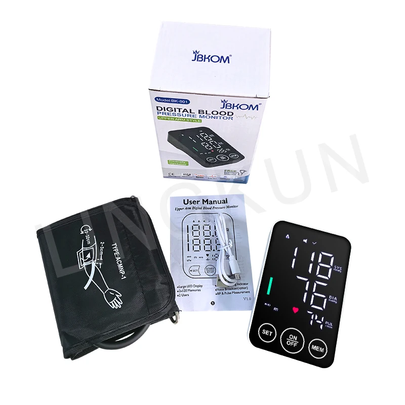 Voice Tonometer Portable LED Upper Arm Bp Machine Home Monitor Blood Pressure Meter Cuff Digital Home Use Health Care