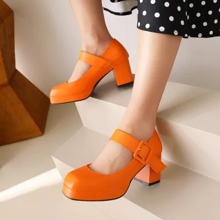 

Oversize Large size Big size High-heeled shoes Square toe thick heel simple single shoe with comfortable and minimalist design