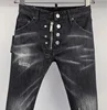 fashion BRAND D2 Men Jeans Denim Pants Hole Slim Pencil Trousers Metal Buttons Party Classics Fashionable Black D2 JENAS 9932 3
