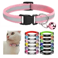 Reflective Cat Collar Personalized Safety Breakaway Cats Collars with Bell Quick Release ID Nameplate Necklace Free Engraving 1
