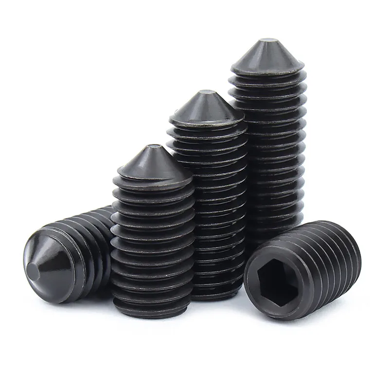 10pcs Fine Thread M6 M8 M10 10#-24 1/4-20 Black 12.9 Grade Steel Hexagon Socket Tapered Grub Headless Bolt Cone Point Set Screw