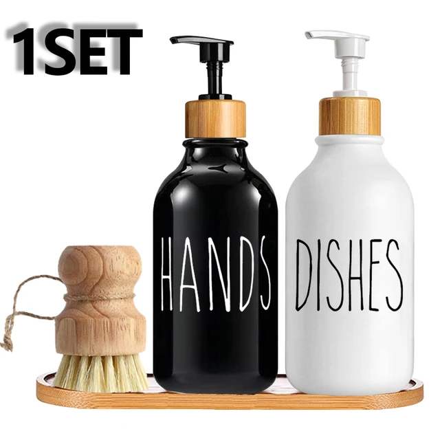 2Pcs Kitchen Sink Dish Soap Dispenser Set Black Refillable Hands Soap  Bottle Farmhouse Kitchen Soap Bottle with Waterproof Label - AliExpress